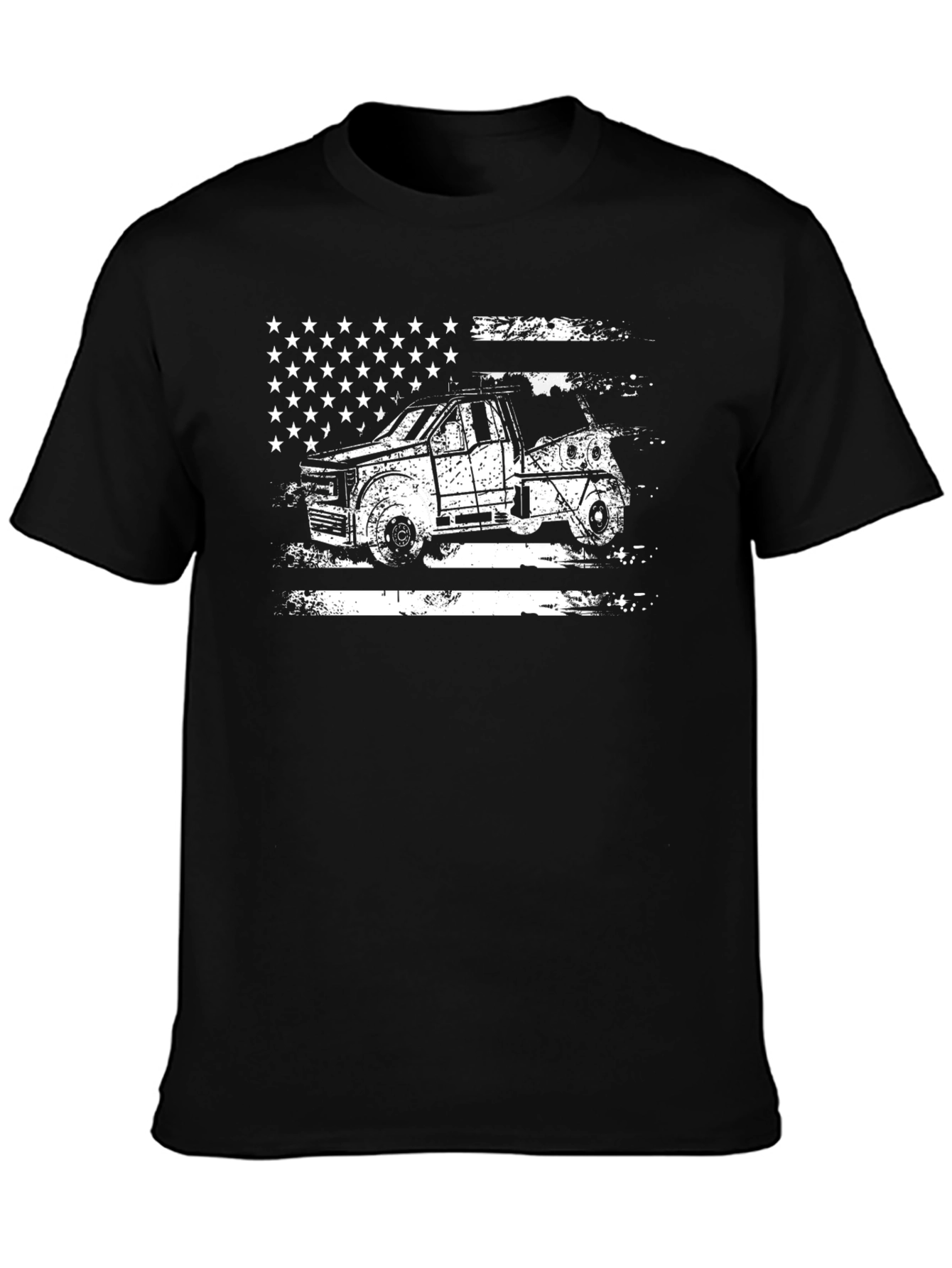 American Flag Tow Truck Black T-Shirt
