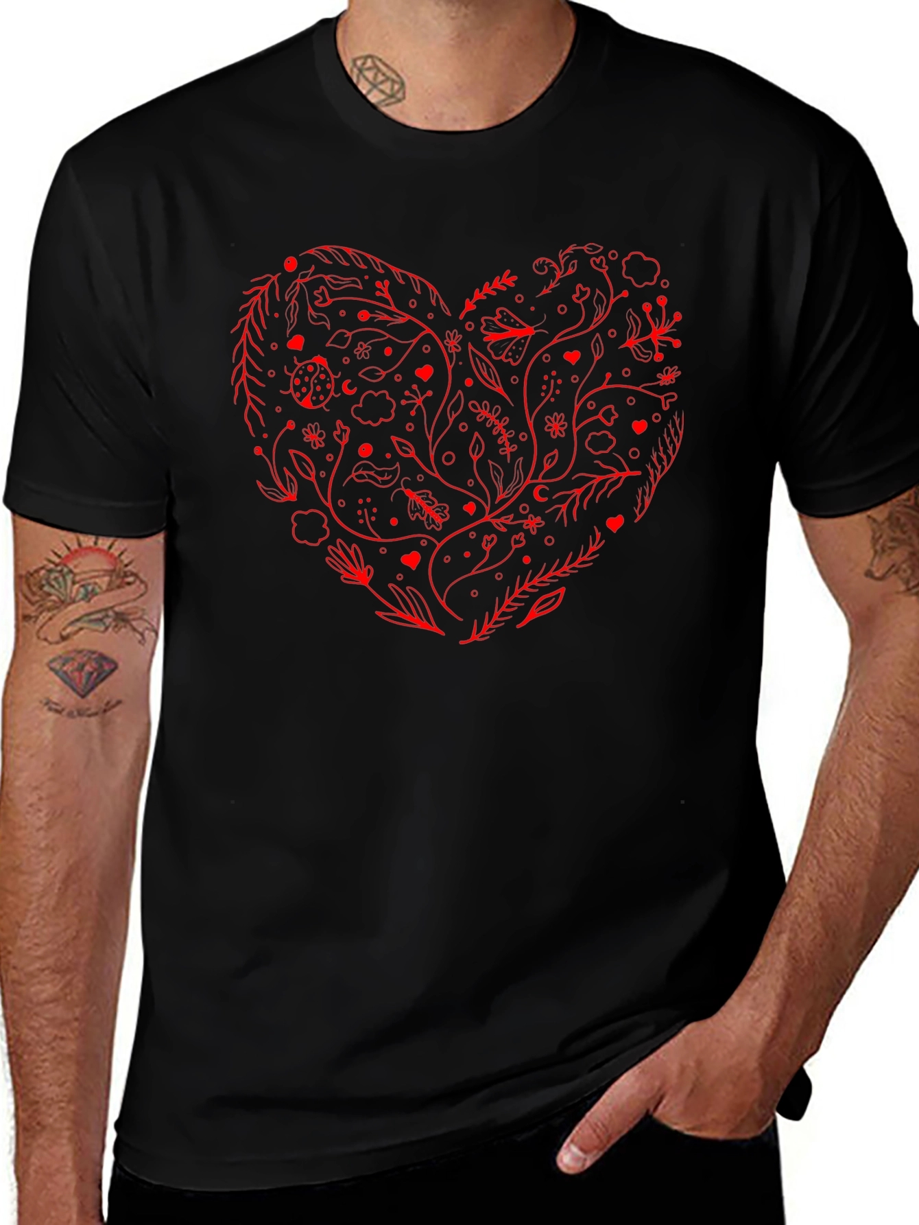Heart Floral Graphic Tee - Black