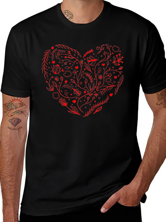 Heart Floral Graphic Tee - Black