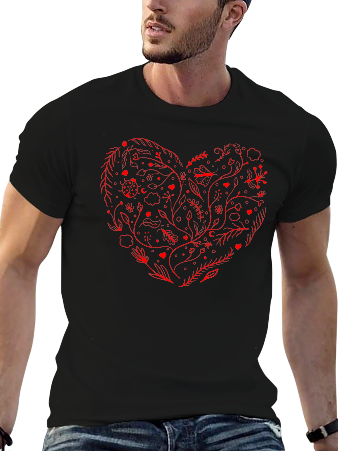 Heart Floral Graphic Tee - Black