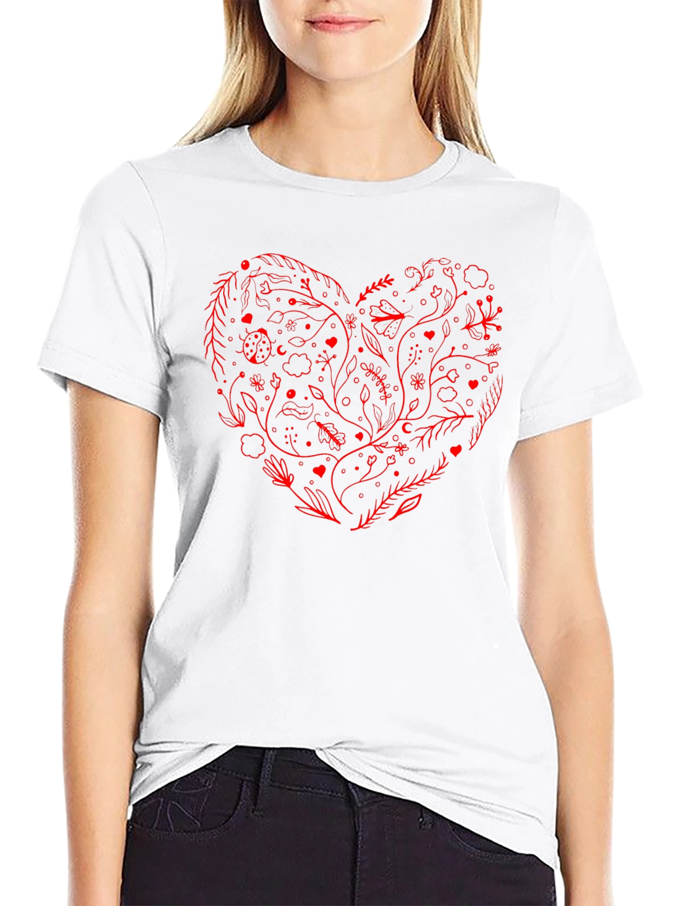 Heart Floral Graphic Tee - Black