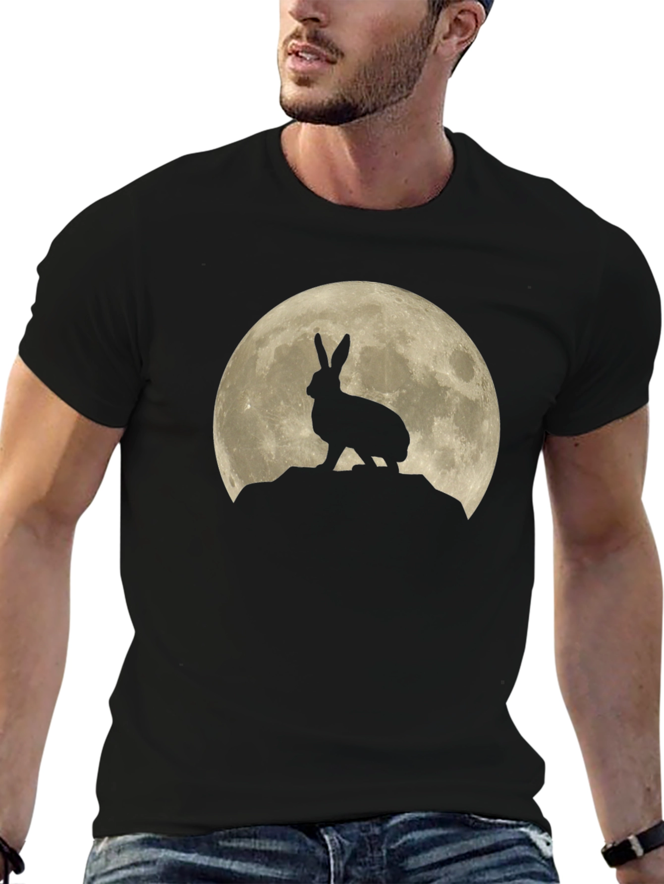 Hare on the Moon Graphic Tee - Black