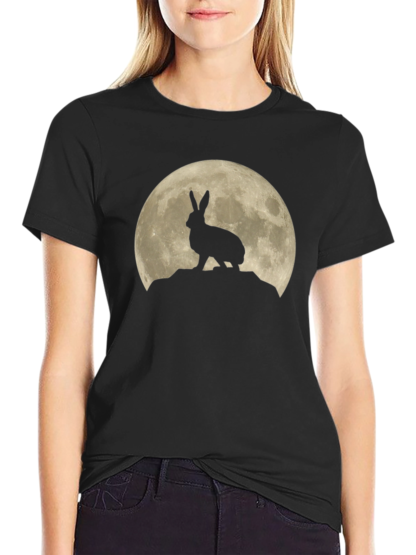 Hare on the Moon Graphic Tee - Black
