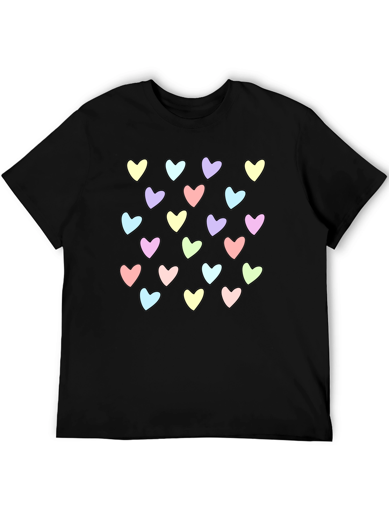Heart Pattern Black T-Shirt