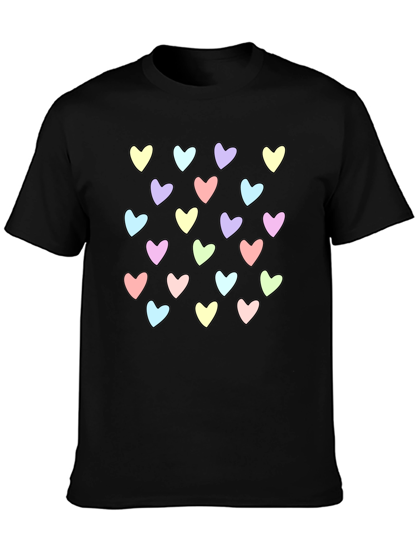 Heart Pattern Black T-Shirt