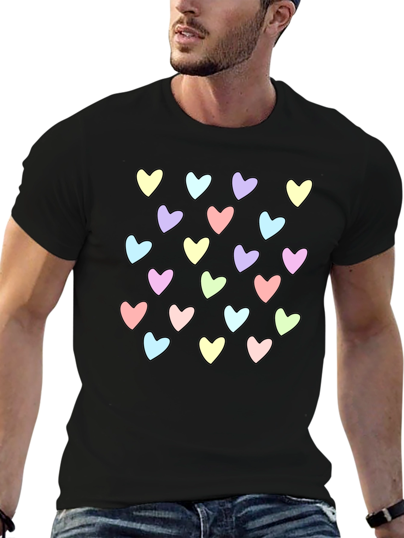 Heart Pattern Black T-Shirt