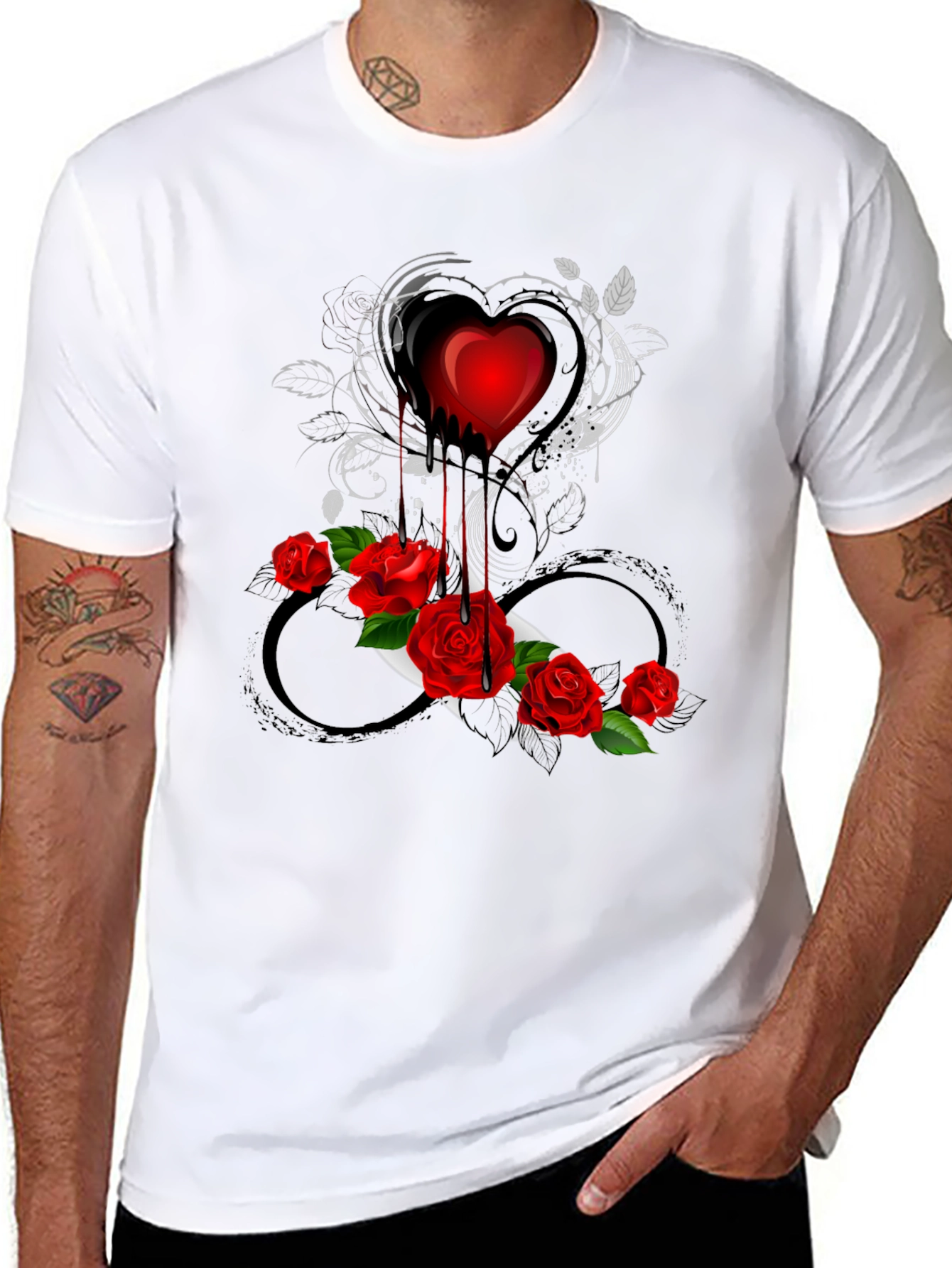 Heart and Roses Graphic Tee - Gothic Romance Style