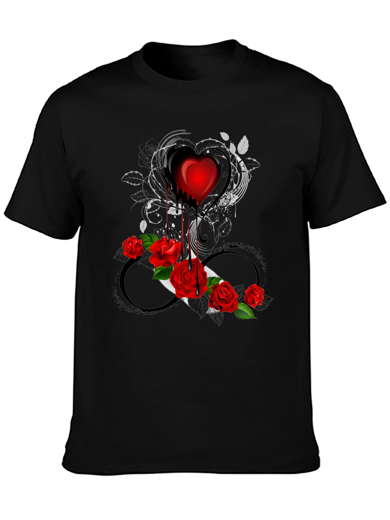 Heart and Roses Graphic Tee - Gothic Romance Style