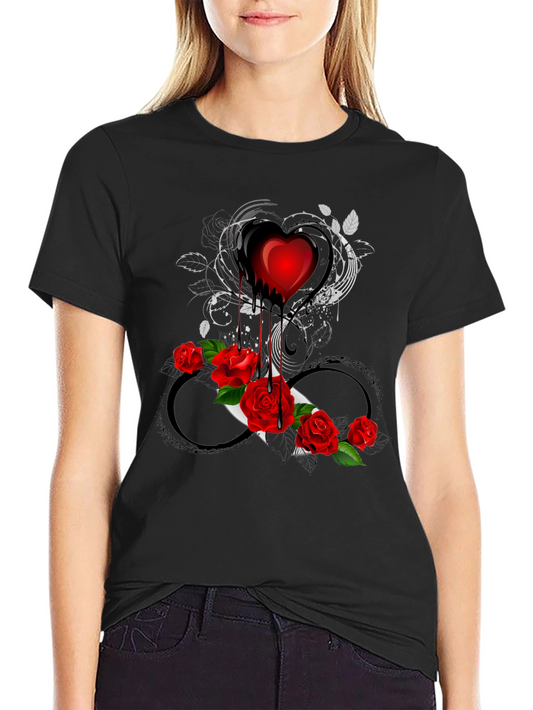 Heart and Roses Graphic Tee - Gothic Romance Style