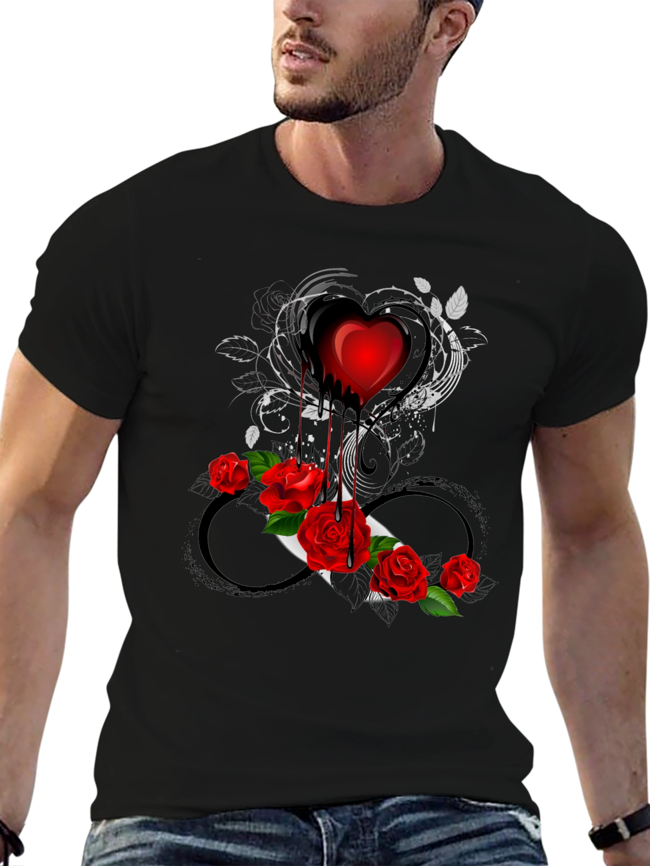 Heart and Roses Graphic Tee - Gothic Romance Style