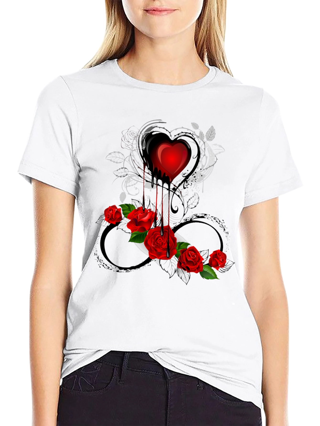 Heart and Roses Graphic Tee - Gothic Romance Style