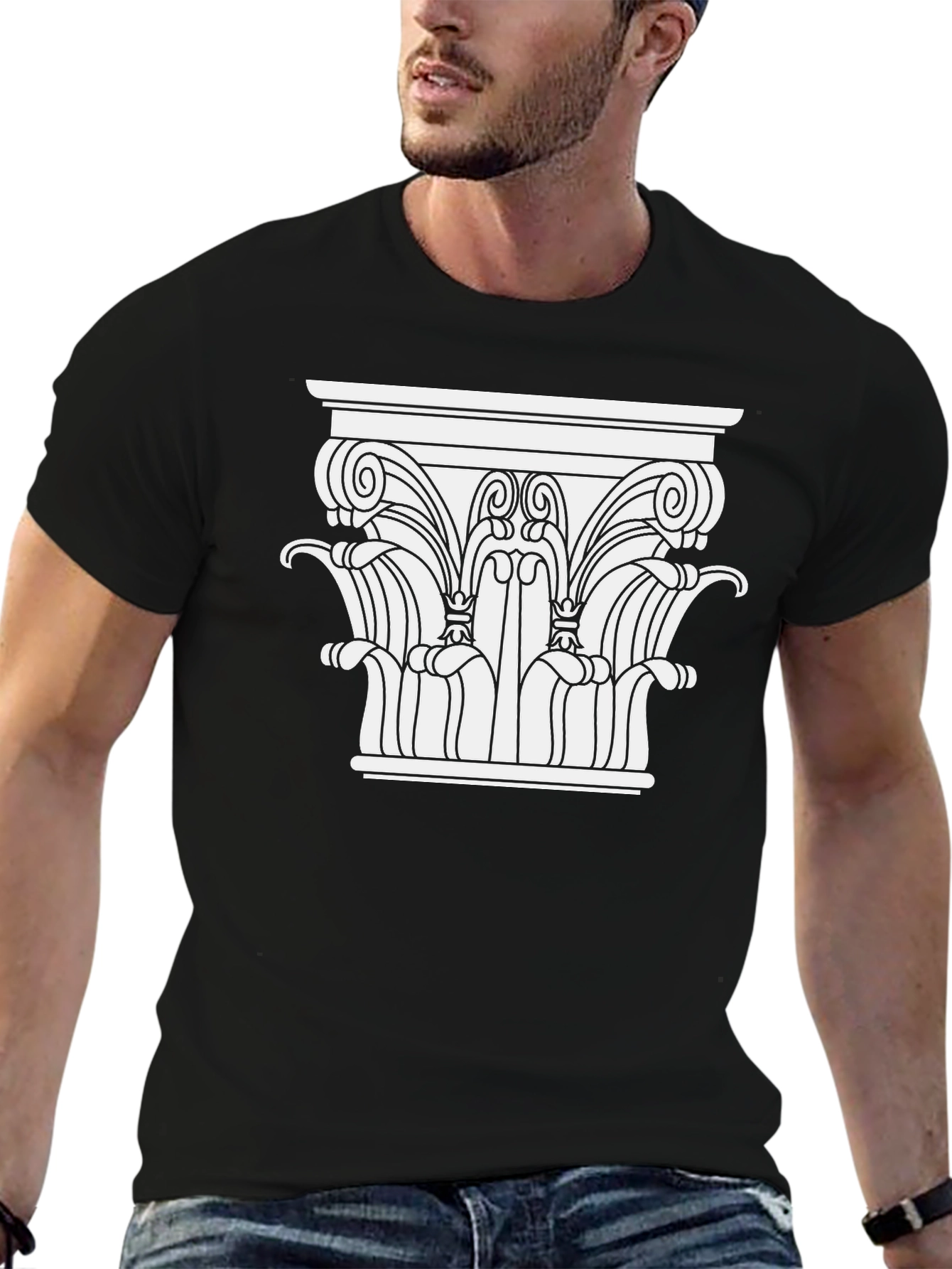 Ancient Column Graphic Tee - Black Cotton Blend