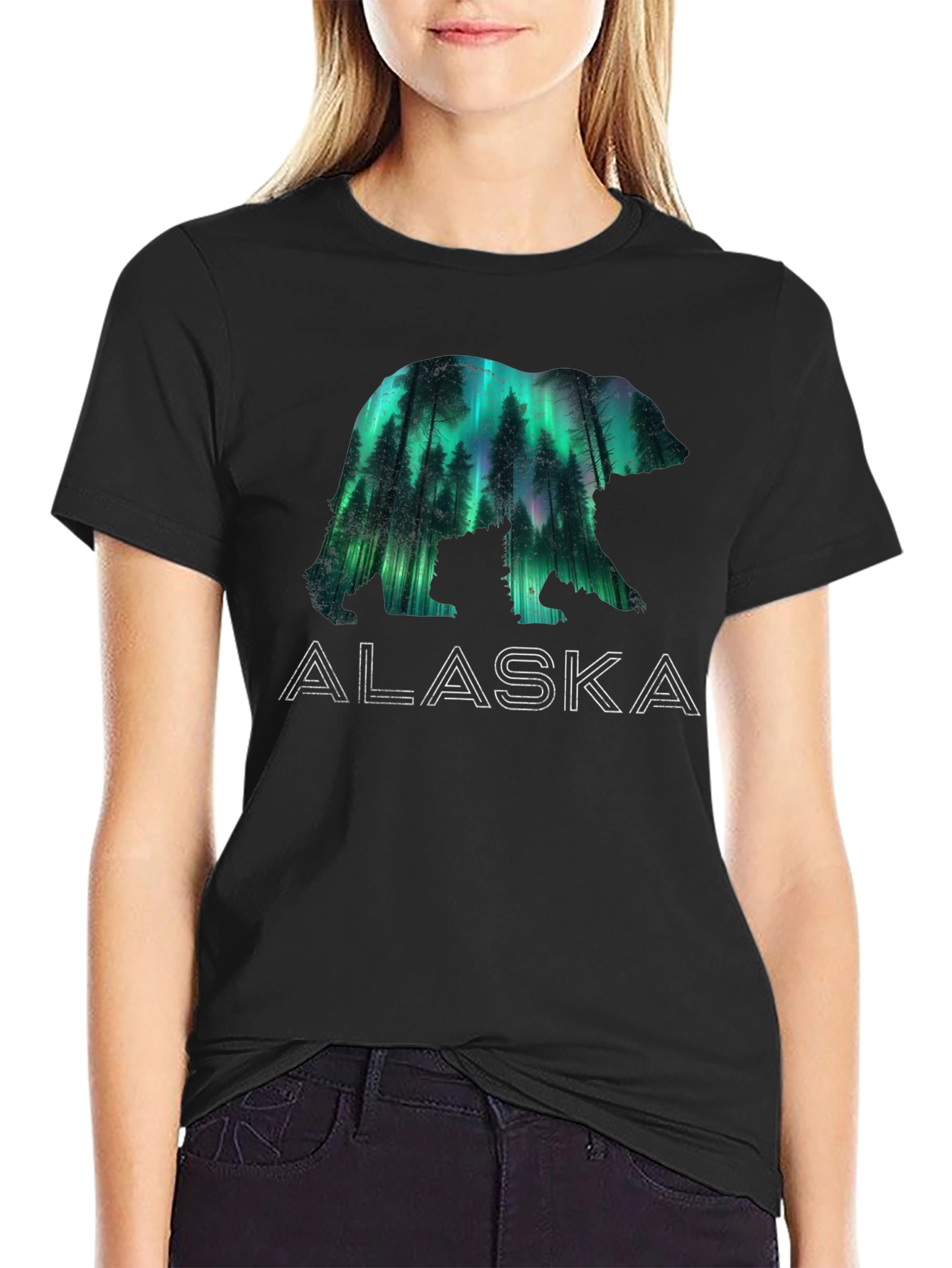 Alaska Bear Silhouette Graphic Tee - Black