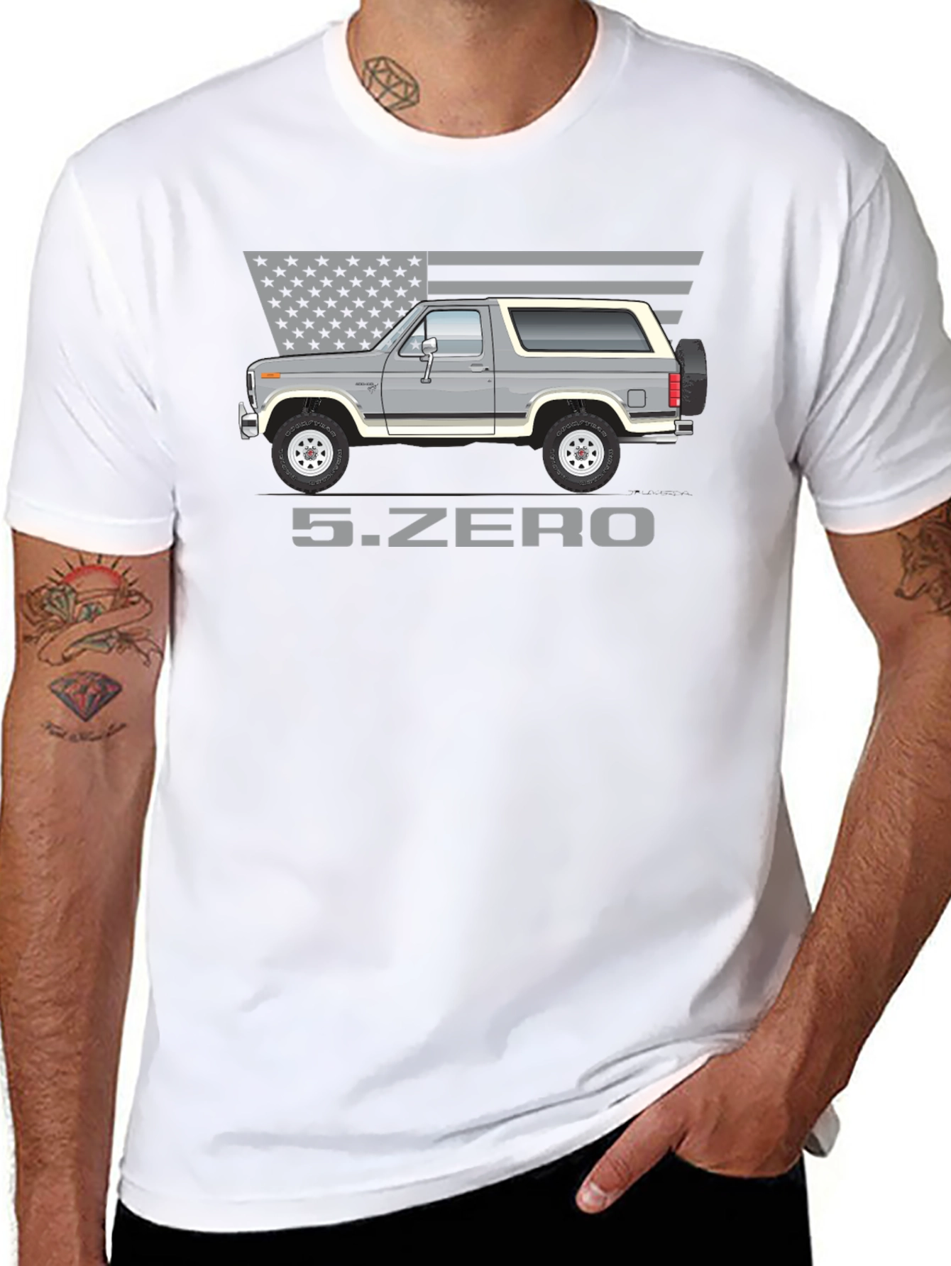 5.ZERO Bronco Graphic Tee - Patriotic Car Enthusiast Shirt