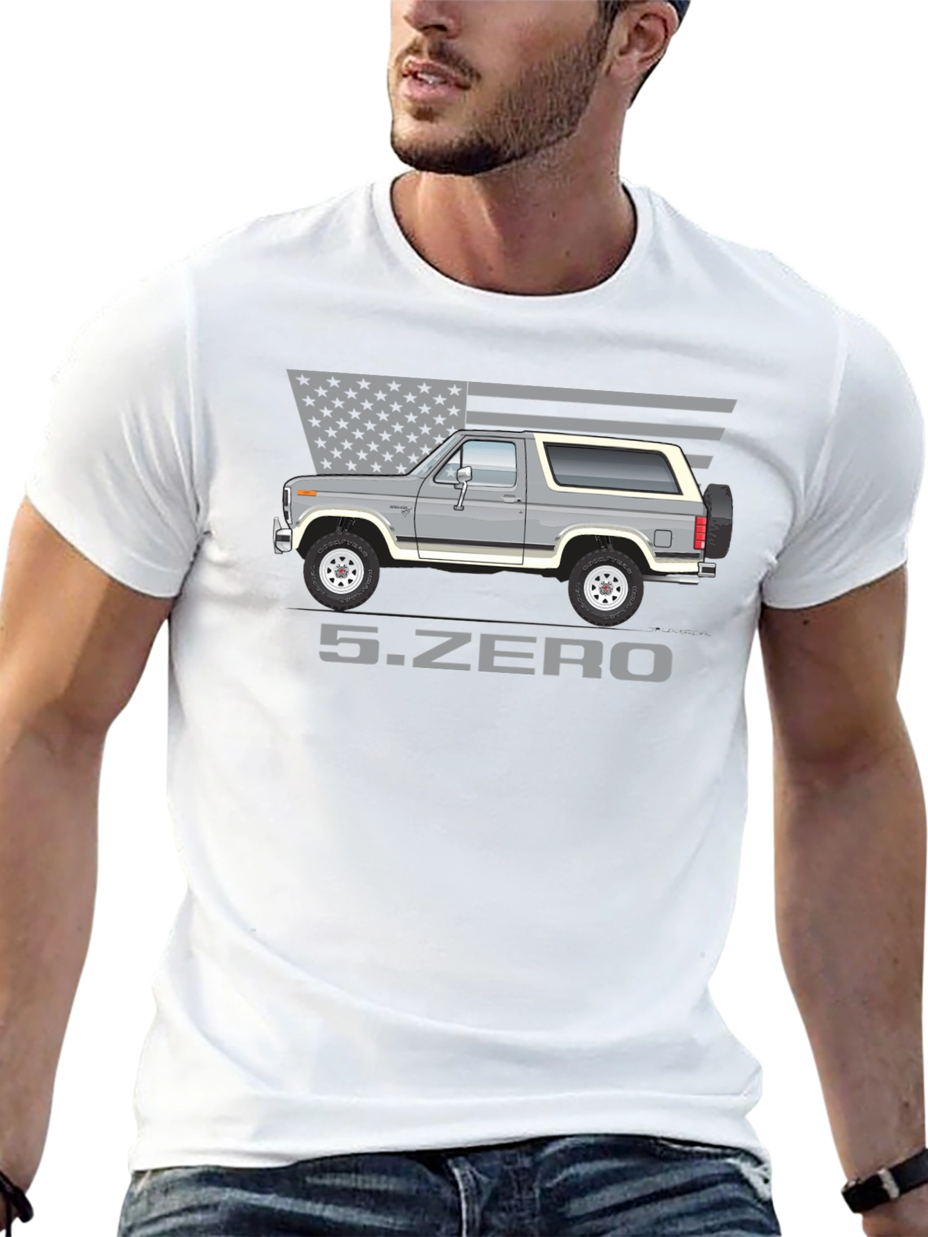 5.ZERO Bronco Graphic Tee - Patriotic Car Enthusiast Shirt
