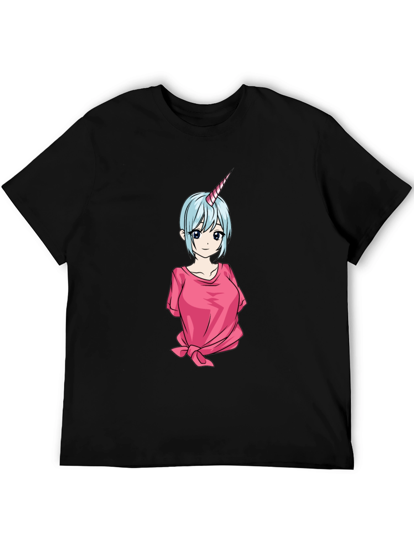 Anime Unicorn Girl Black T-Shirt