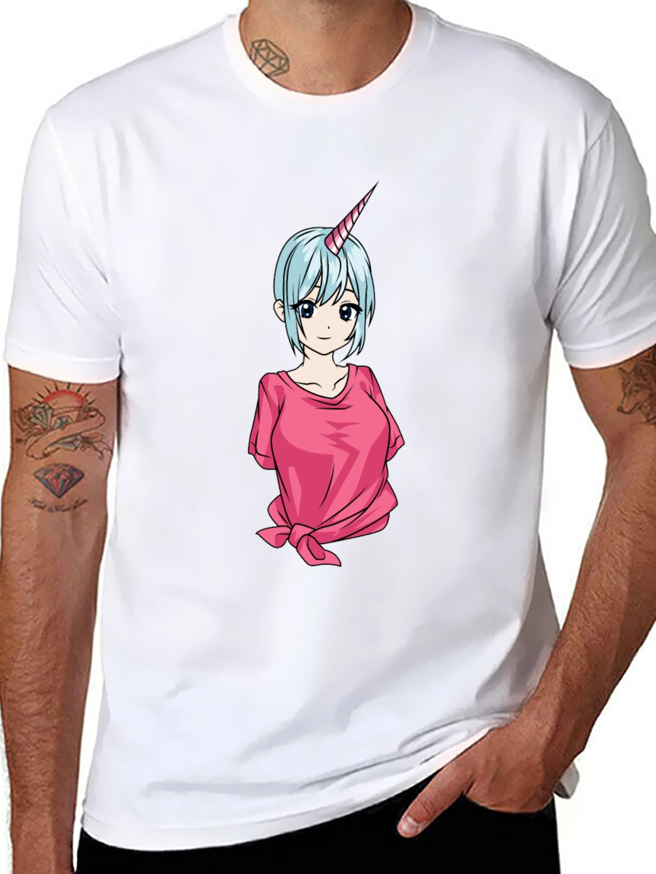 Anime Unicorn Girl Black T-Shirt