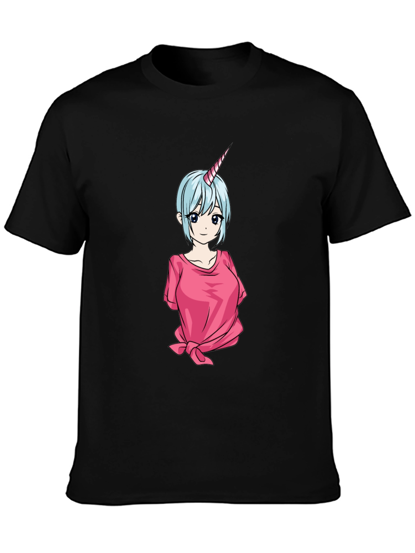 Anime Unicorn Girl Black T-Shirt