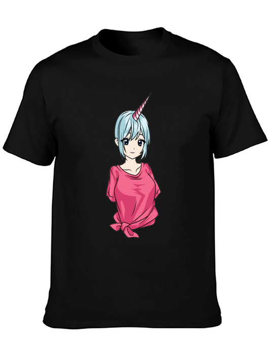 Anime Unicorn Girl Black T-Shirt