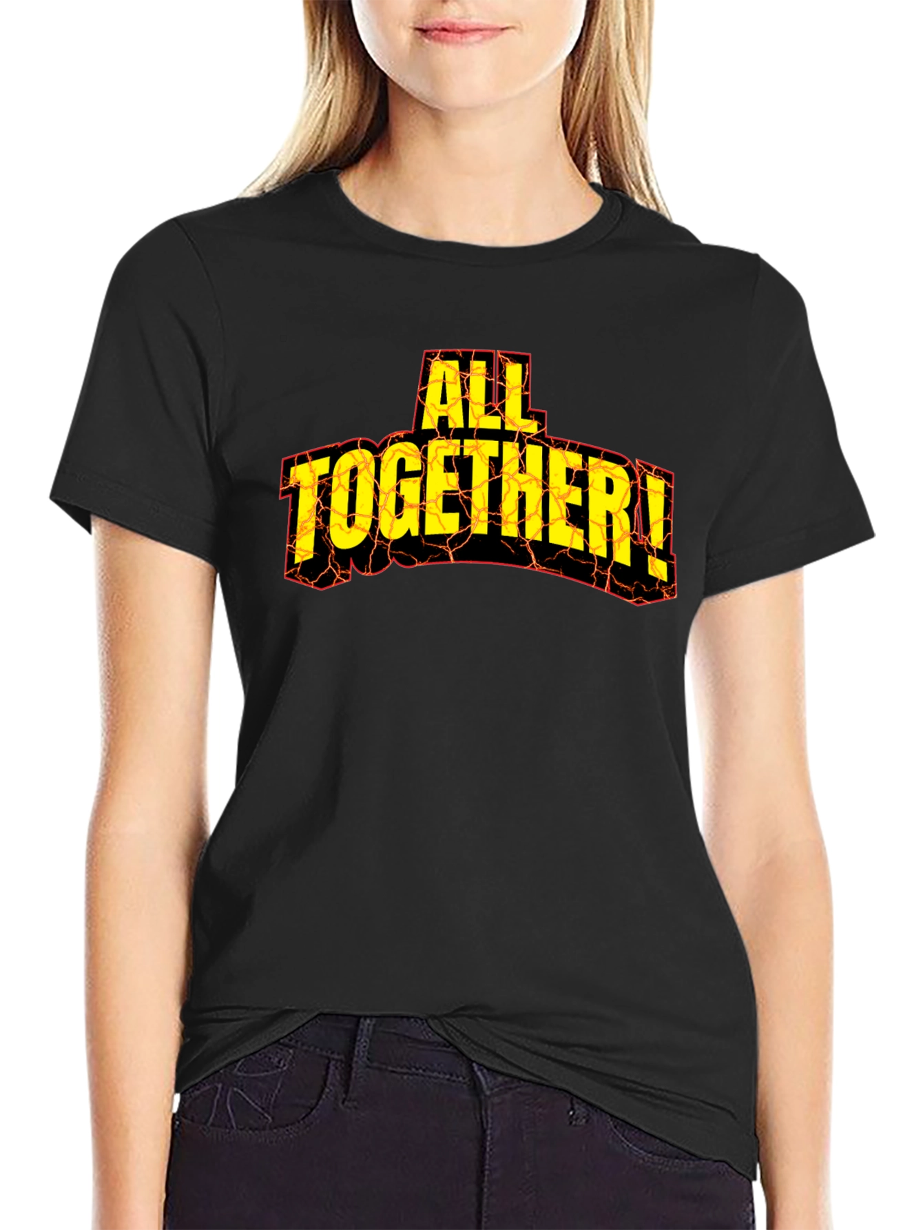 All Together! Graphic Print Tee - Black Cotton T-Shirt