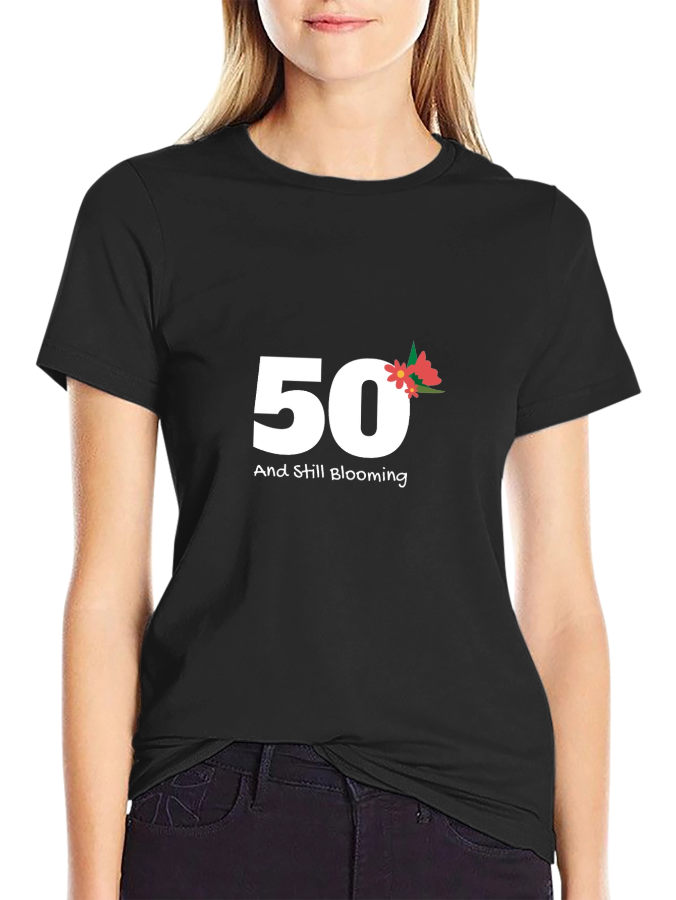 50th Birthday Blooming Black Tee