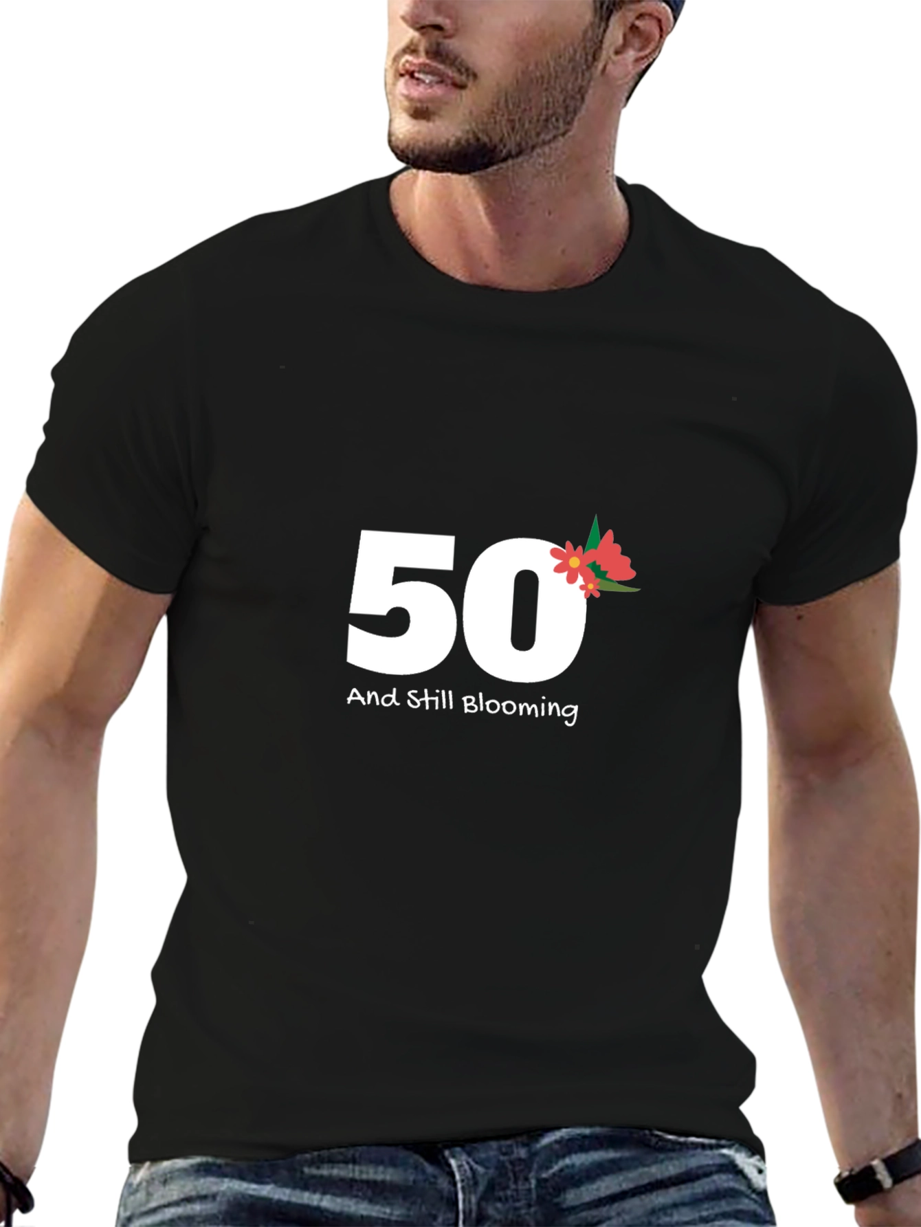 50th Birthday Blooming Black Tee