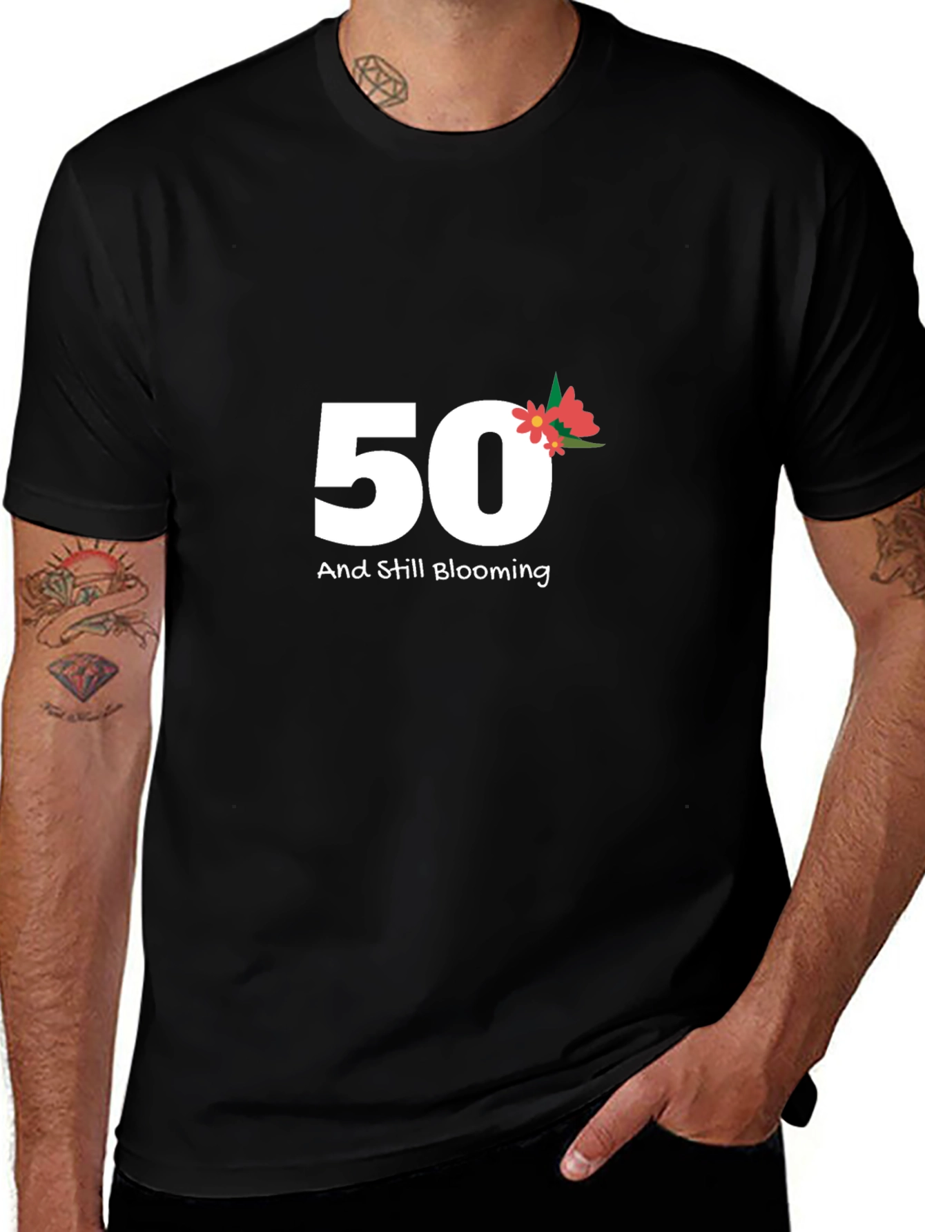 50th Birthday Blooming Black Tee