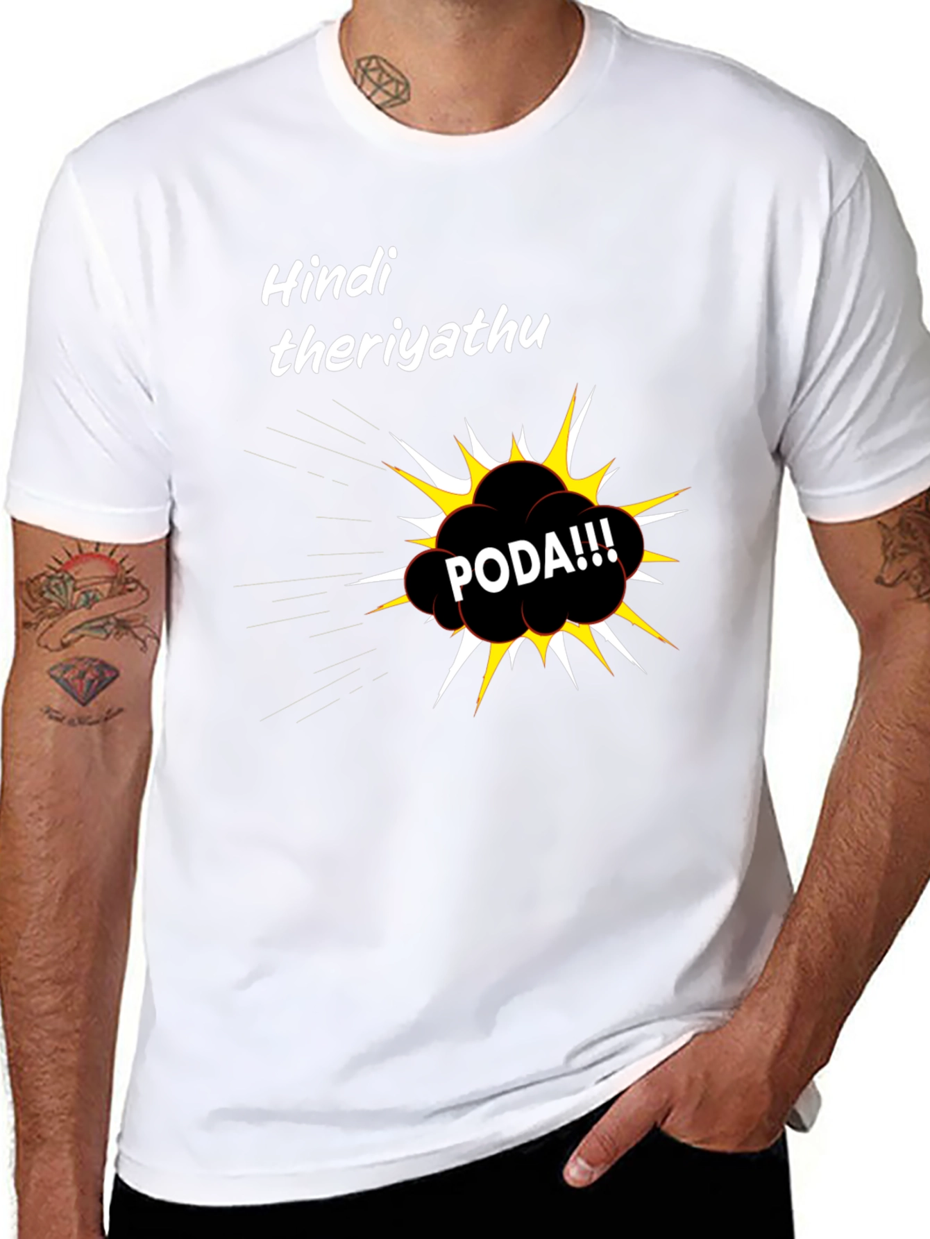 Hindi Theriyathu PODA Black Graphic T-Shirt