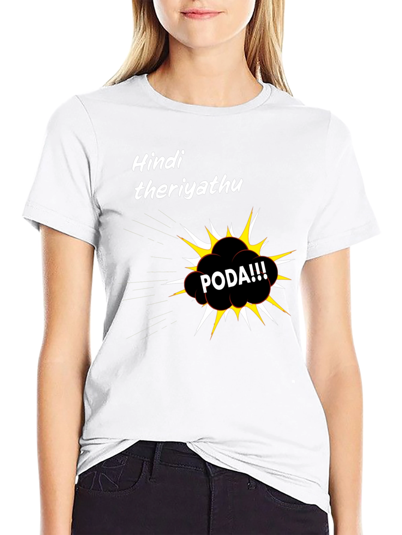 Hindi Theriyathu PODA Black Graphic T-Shirt