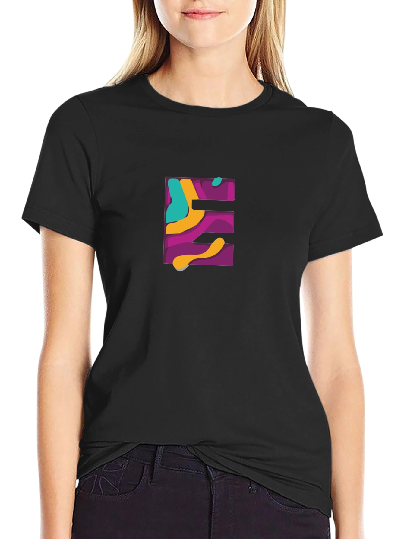 Abstract E Graphic Black T-Shirt