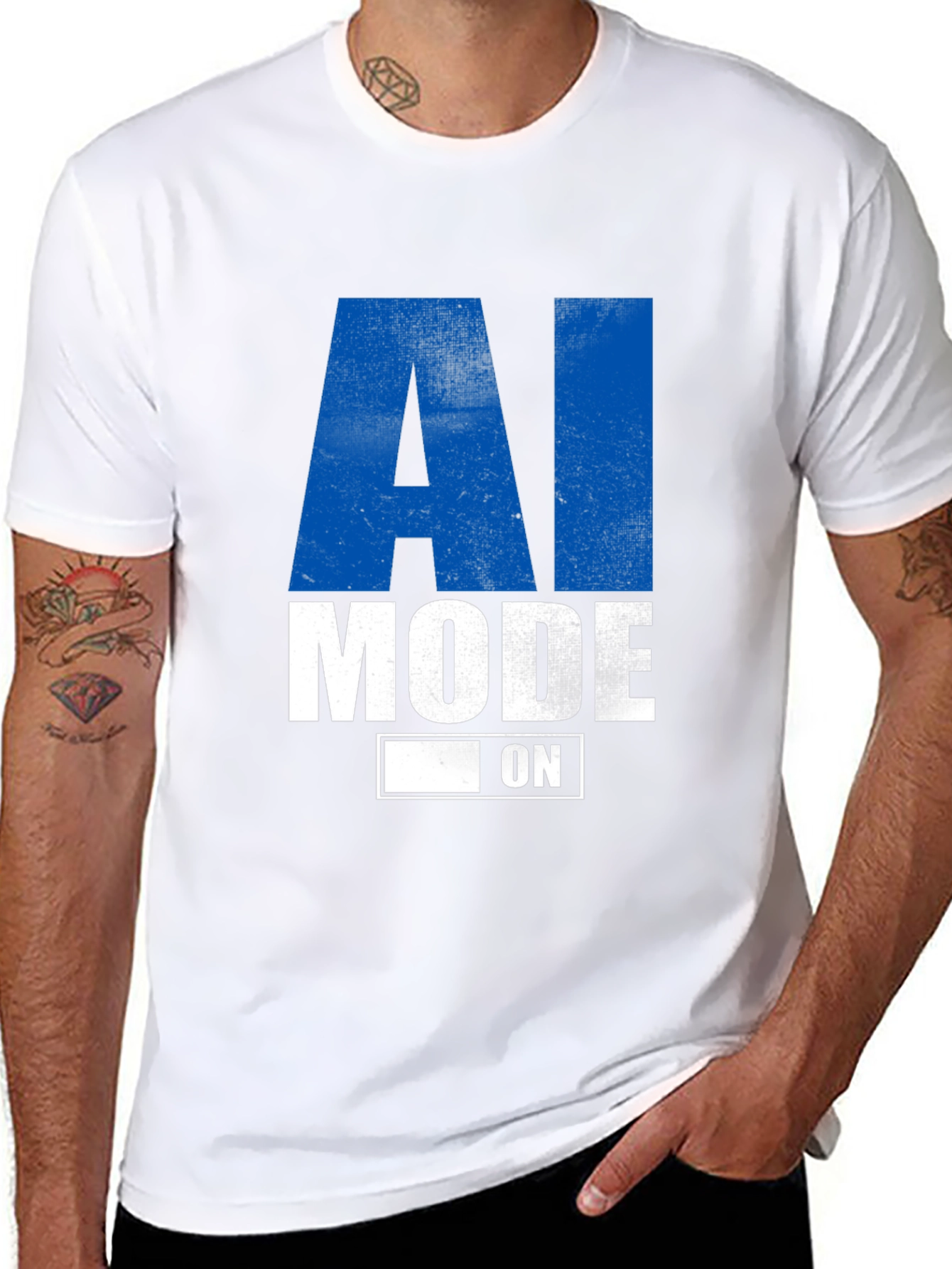 AI Mode On Graphic Tee - Black Casual T-Shirt