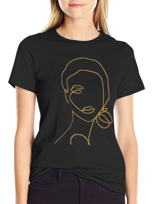 Abstract Woman Line Art Black T-Shirt
