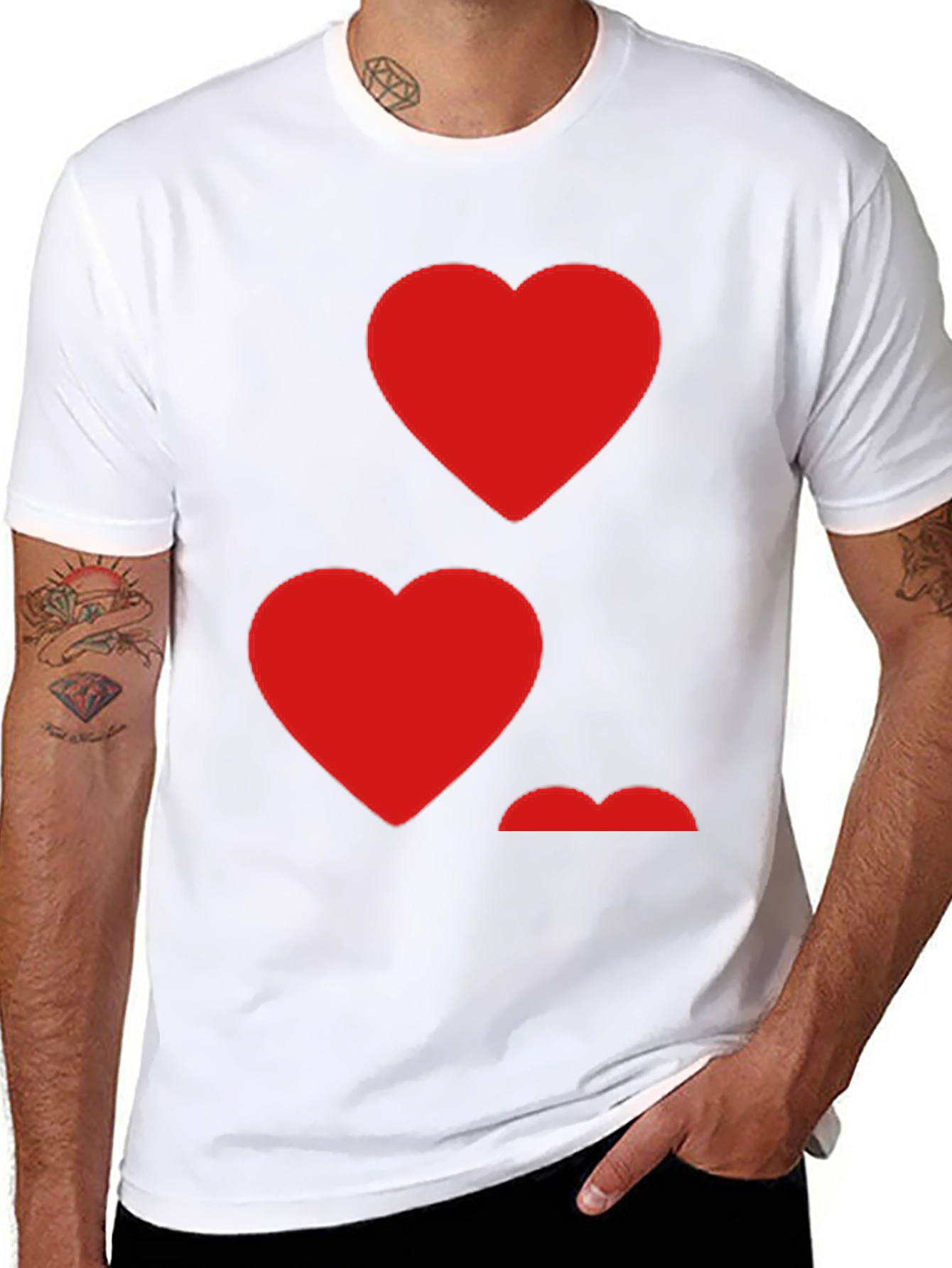 Heart Pattern Crew Neck Mens T-Shirt