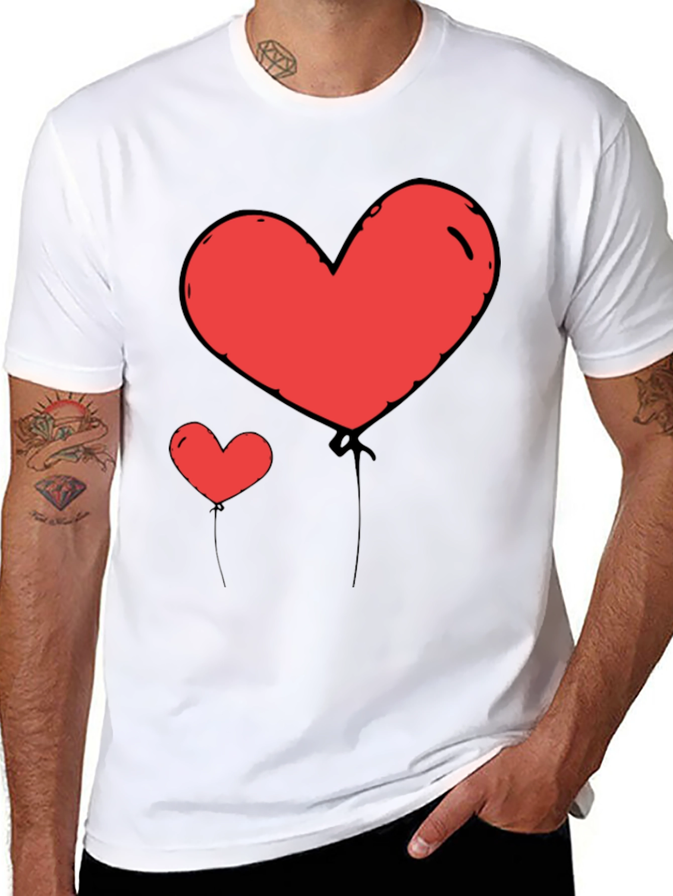 Heart Balloon Graphic Tee - Black Casual Shirt
