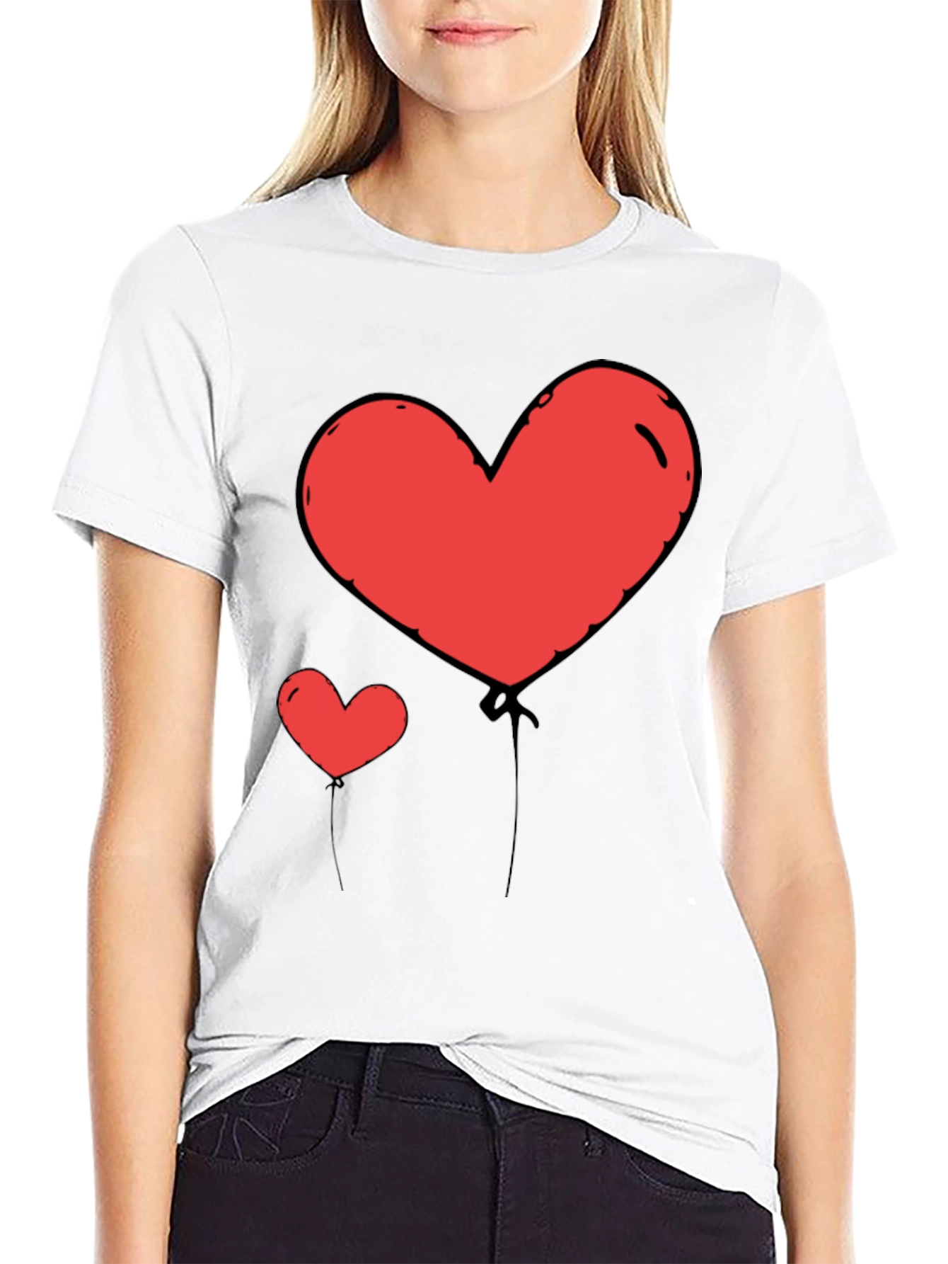 Heart Balloon Graphic Tee - Black Casual Shirt