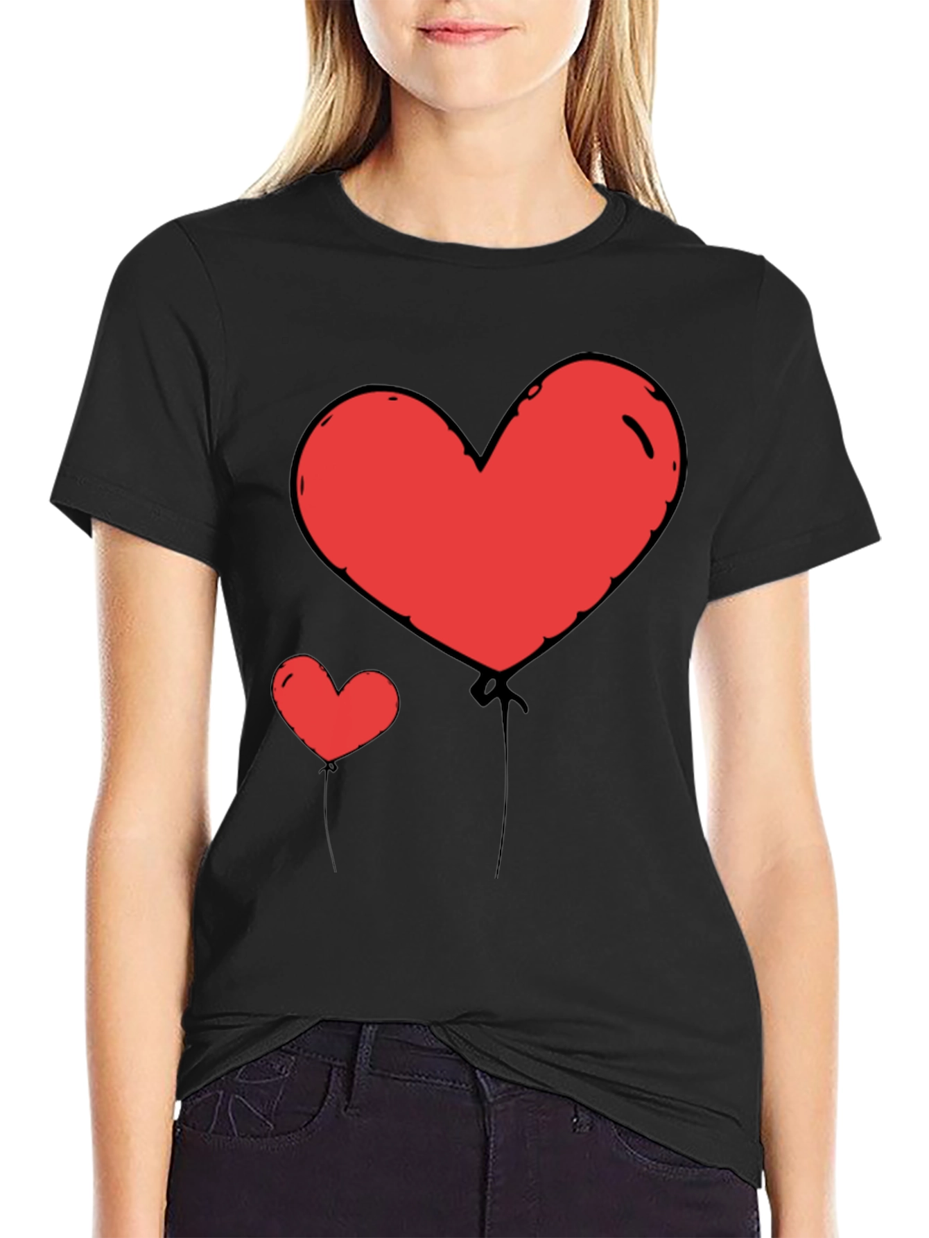 Heart Balloon Graphic Tee - Black Casual Shirt