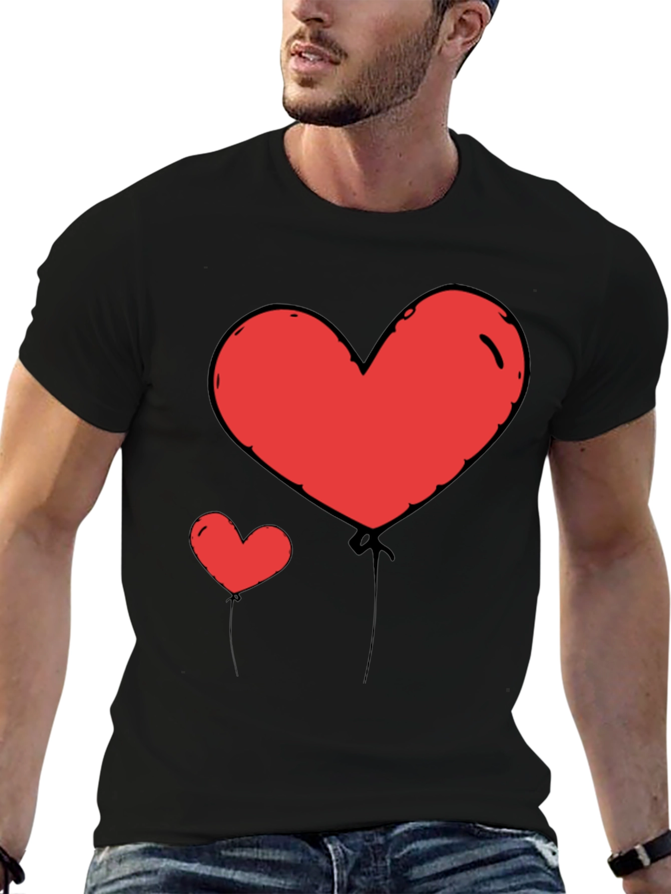 Heart Balloon Graphic Tee - Black Casual Shirt