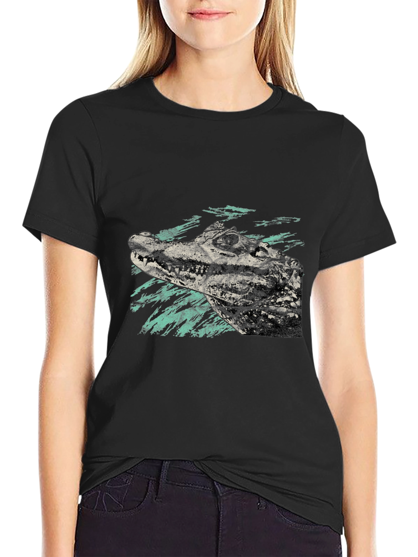 Alligator Graphic Print Black T-Shirt