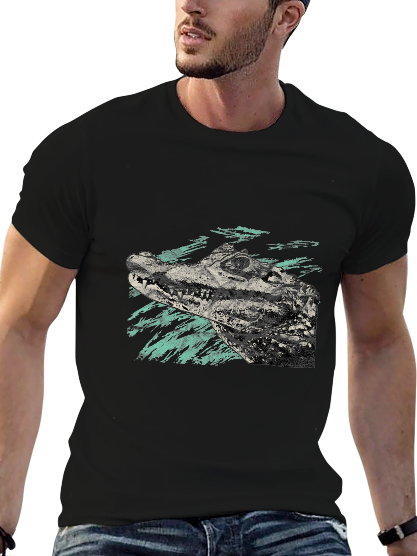 Alligator Graphic Print Black T-Shirt