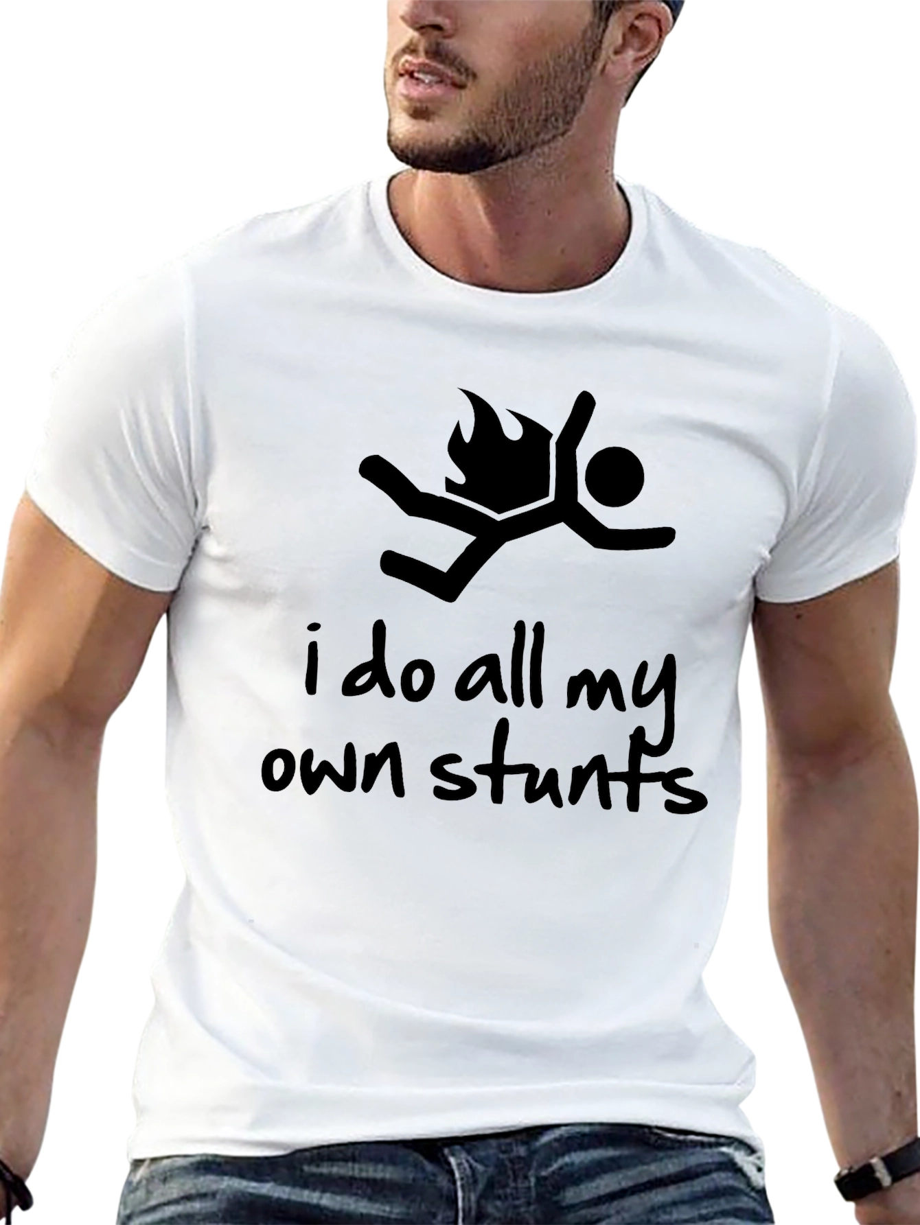 I Do All My Own Stunts Black Graphic Tee