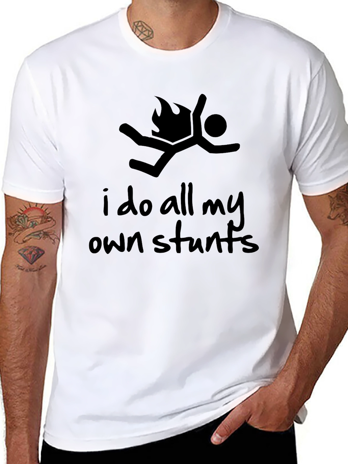 I Do All My Own Stunts Black Graphic Tee