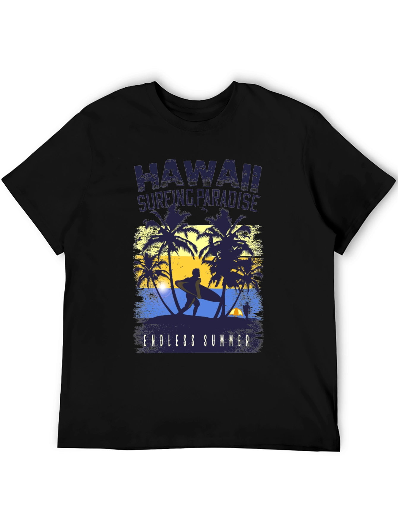 Hawaii Surfing Paradise Black Graphic Tee