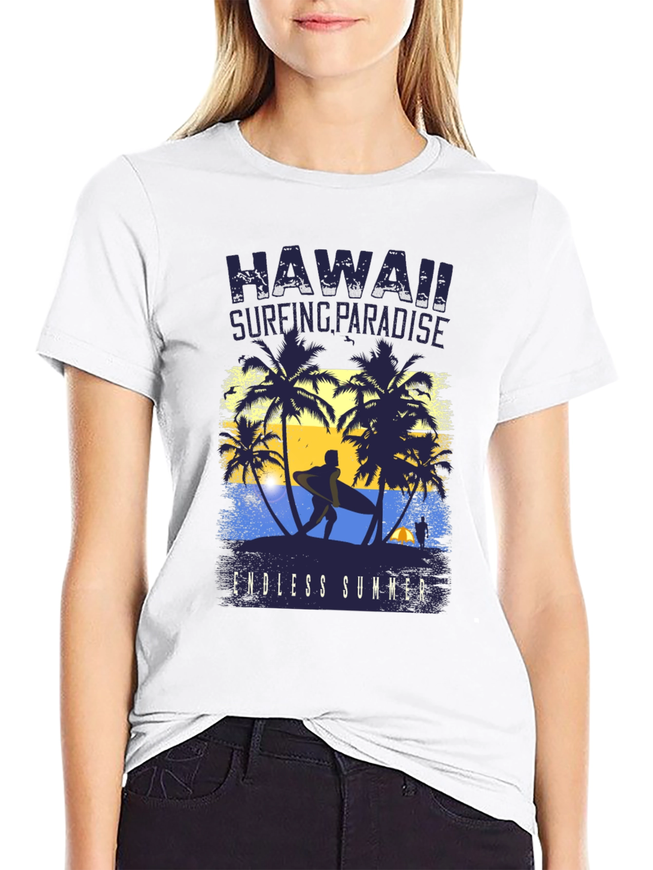 Hawaii Surfing Paradise Black Graphic Tee