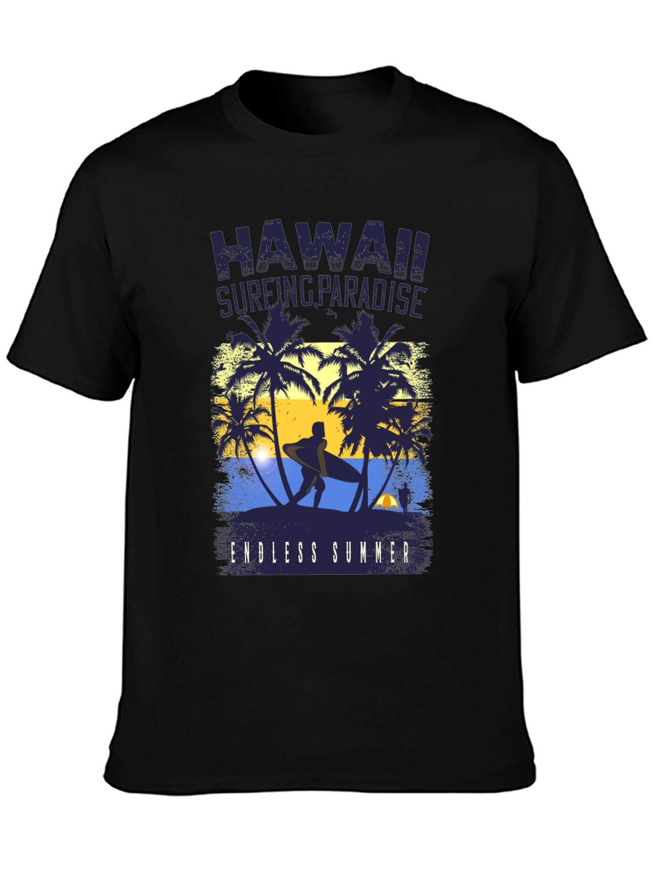 Hawaii Surfing Paradise Black Graphic Tee
