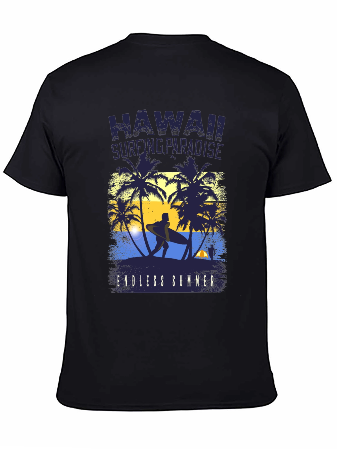 Hawaii Surfing Paradise Black Graphic Tee