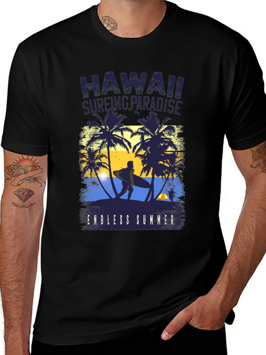 Hawaii Surfing Paradise Black Graphic Tee