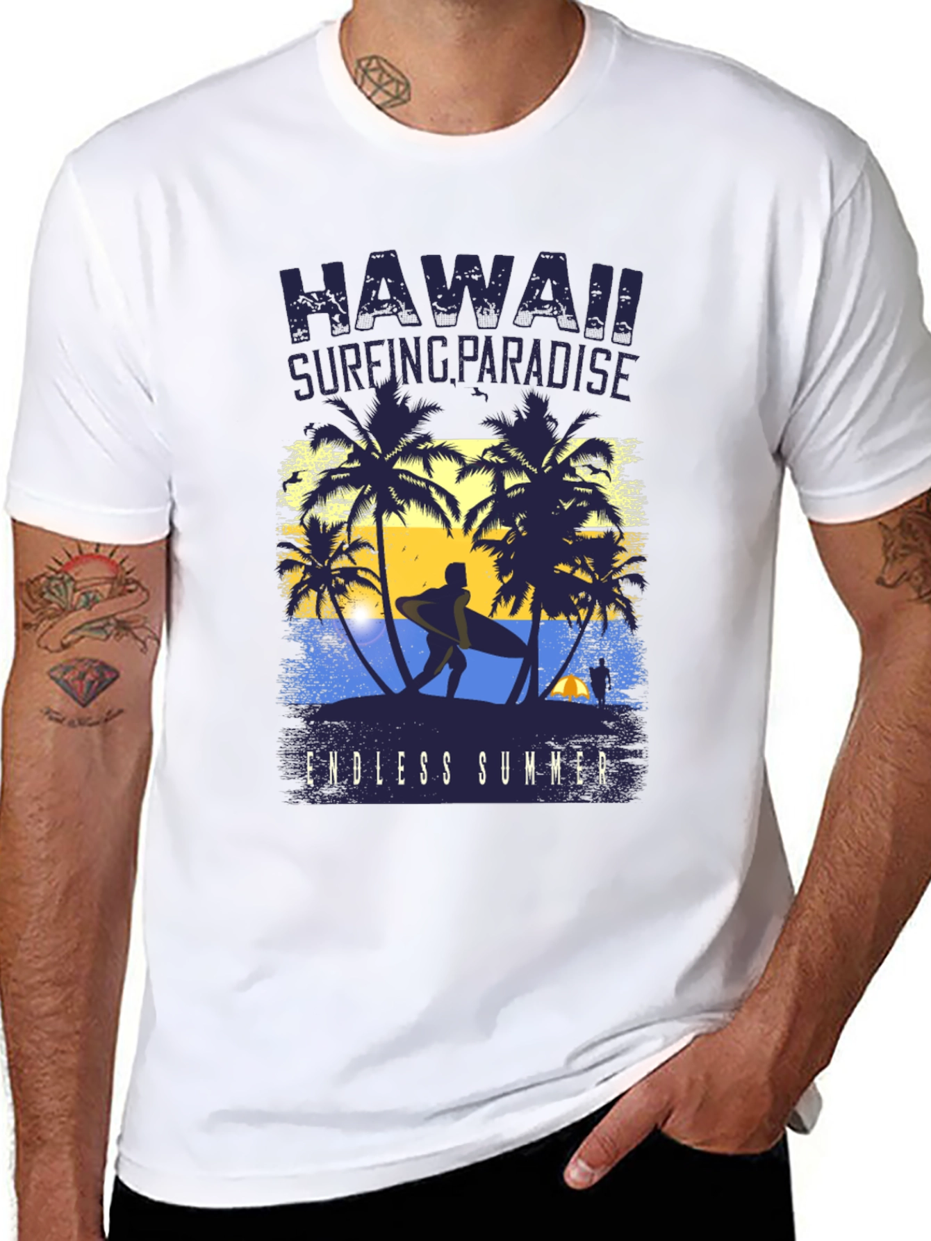 Hawaii Surfing Paradise Black Graphic Tee