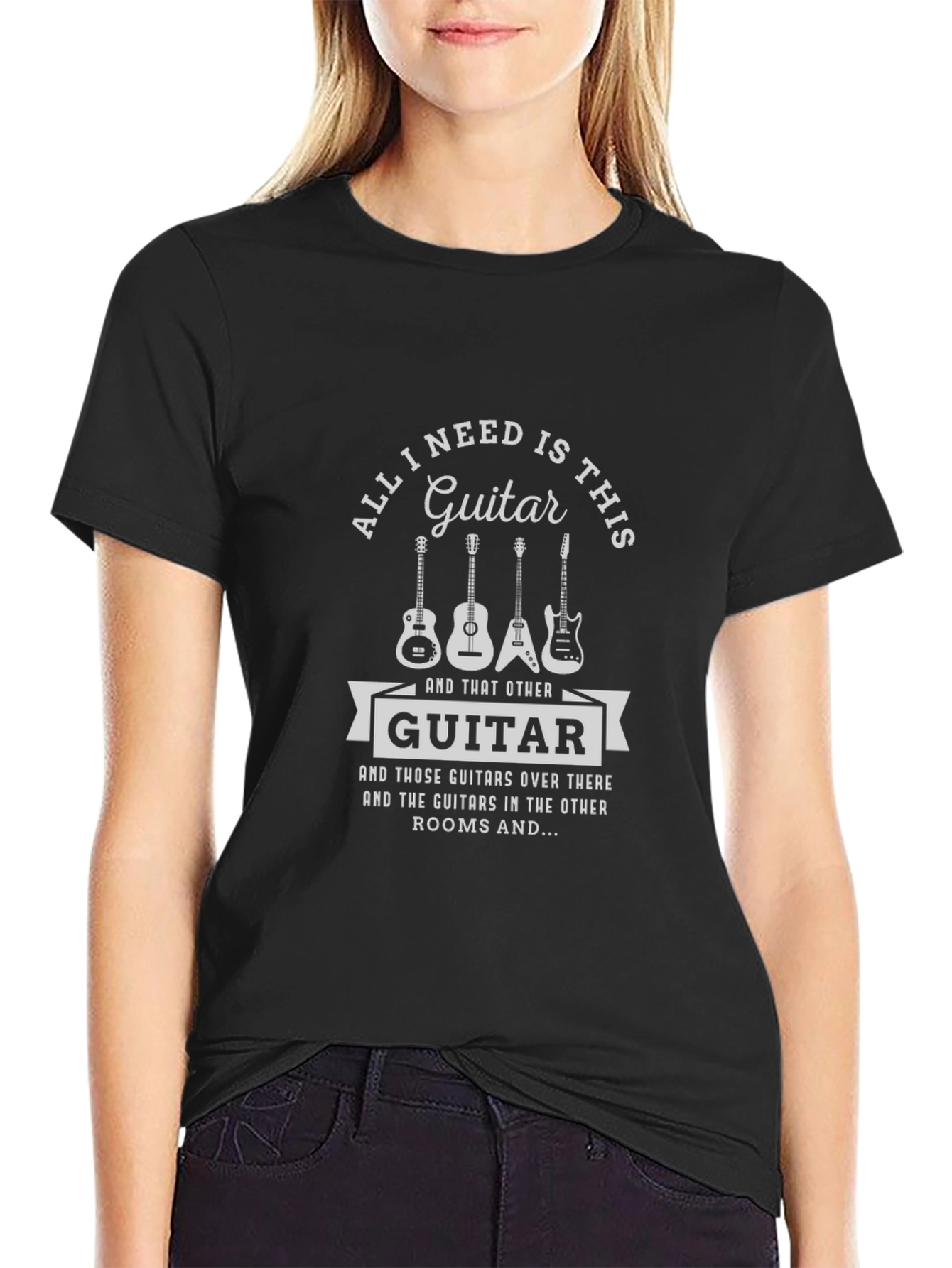 All I Need is This Guitar Black Graphic T-Shirt