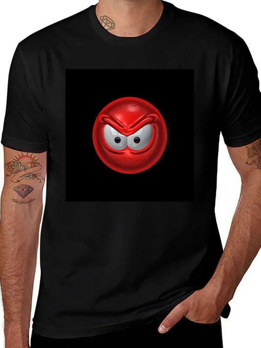 Angry Red Emoji Graphic Tee - Casual Black T-Shirt
