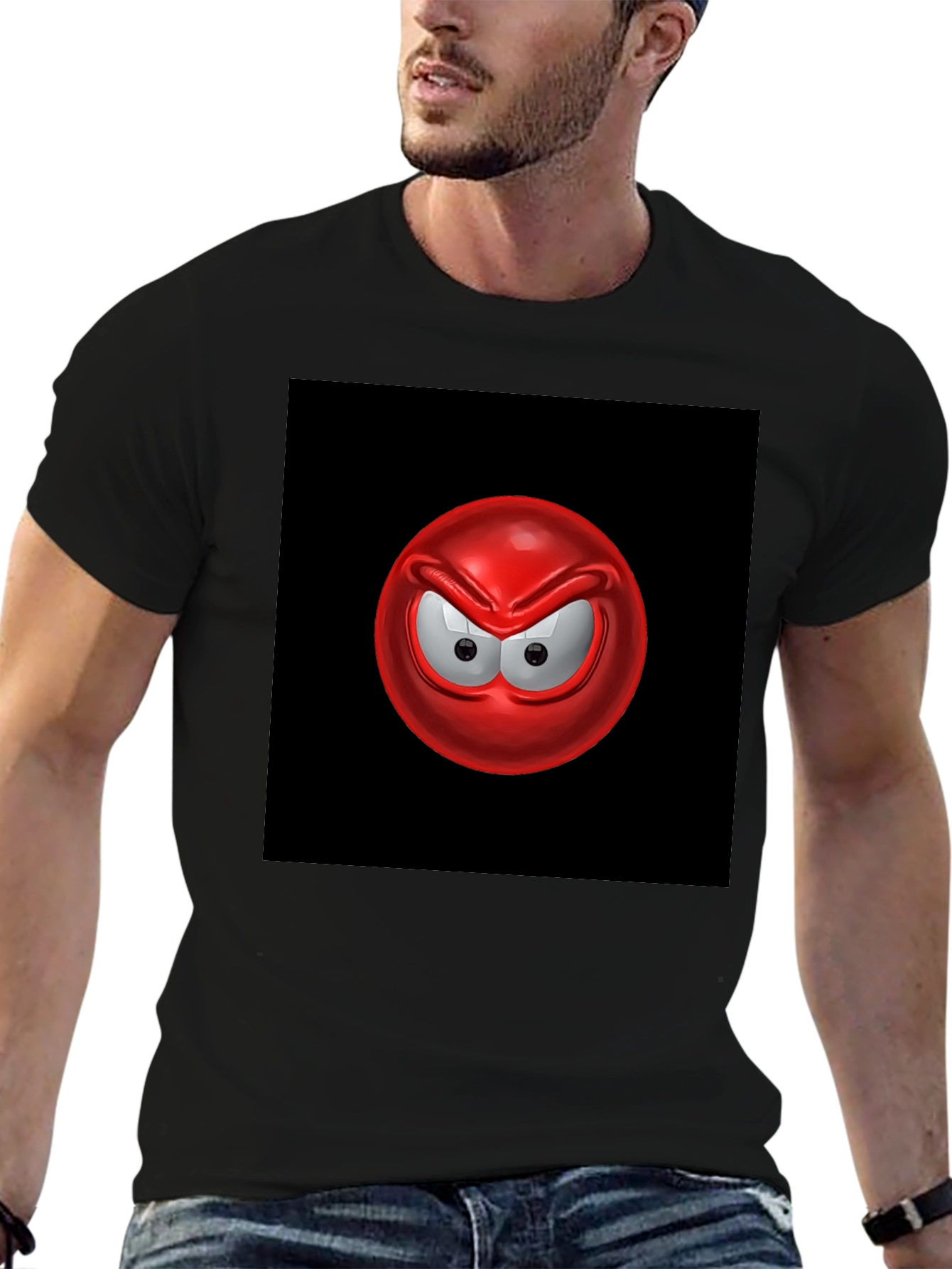 Angry Red Emoji Graphic Tee - Casual Black T-Shirt